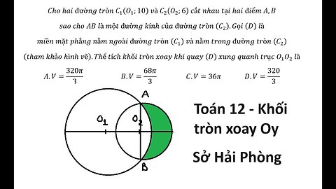 Toán 12: Cho hai đường tròn C_1 (O_1;10) và C_2 (O_2;6) cắt nhau tại hai điểm A,Bsao cho AB là