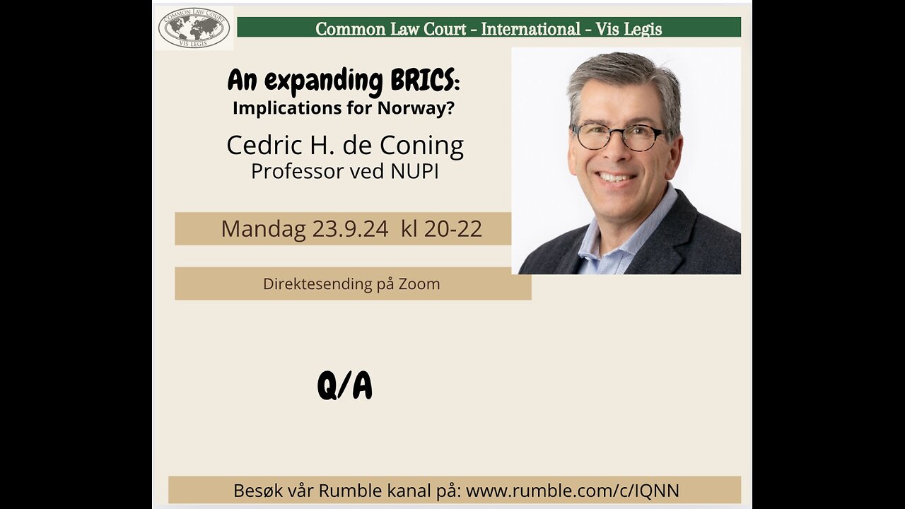 23.9.24: An expanding BRICS. Implications for Norway? ph Cedric De Coning, NUPI Norway