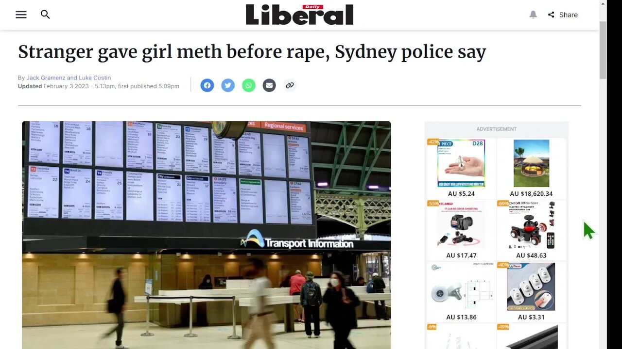 悉尼警方稱在第一次會面時，陌生人在強姦前給了女孩冰毒