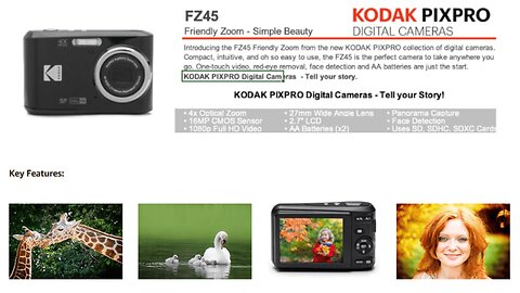 KODAK PIXPRO Friendly Zoom FZ45-BK 16MP Digital Camera