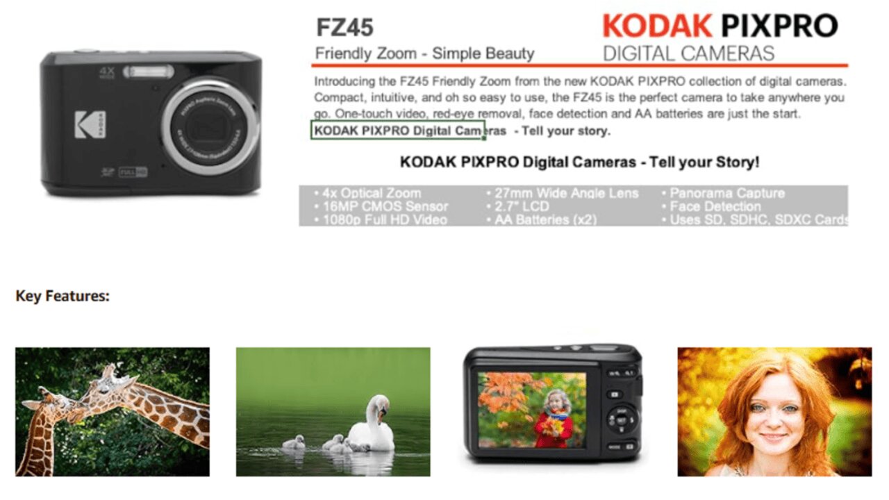 KODAK PIXPRO Friendly Zoom FZ45-BK 16MP Digital Camera