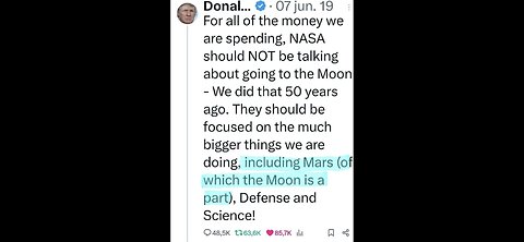 Nasa's 'agenda' should be focused on going to Mars (of which the Moon is a part) - Donald Trump.