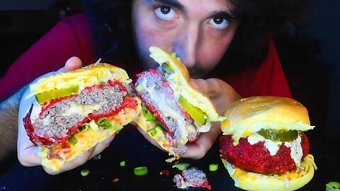 ASMR HOT CHEETOS FRIED CHEESE STUFFED BURGER !! Cooking Eating Sounds no talking | Nomnomsammieboy