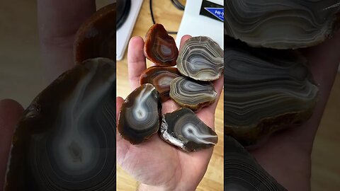 Three beautiful agates cut open!