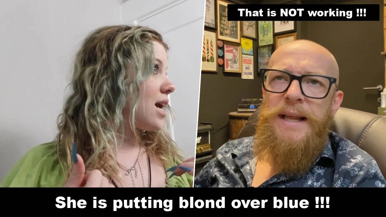 She puts blond over blue - Hairdresser reacts to a hair fail