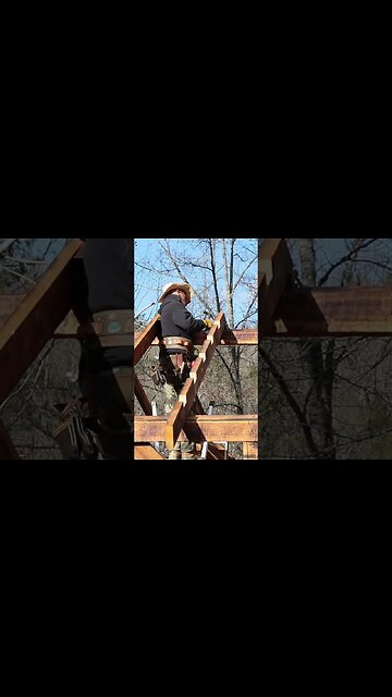 Installing Rafters On Timber Frame Workshop . . . #woodworking #diy #building #handmade #offgrid