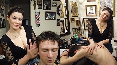 💈SATISFYING ASMR HEAD, EAR MASSAGE & BACK SCRATCHING by UKRANIAN LADY BARBER ¦ SLEEP SOUNDS