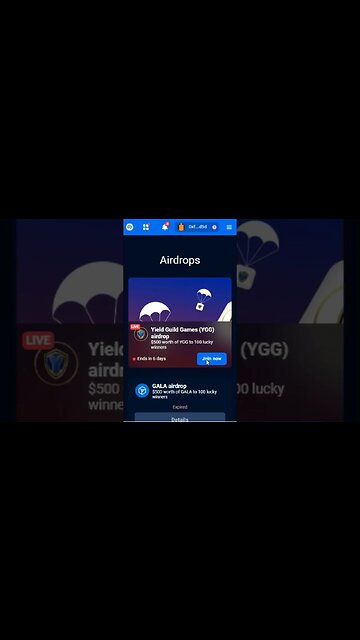 Airdrop do token YGG na Dappradar: $500 em YGG dividido entre os 100 ganhadores.
