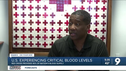 Red Cross of Southern Arizona in need of blood donors as the U.S. reaches a critical level of low blood supply