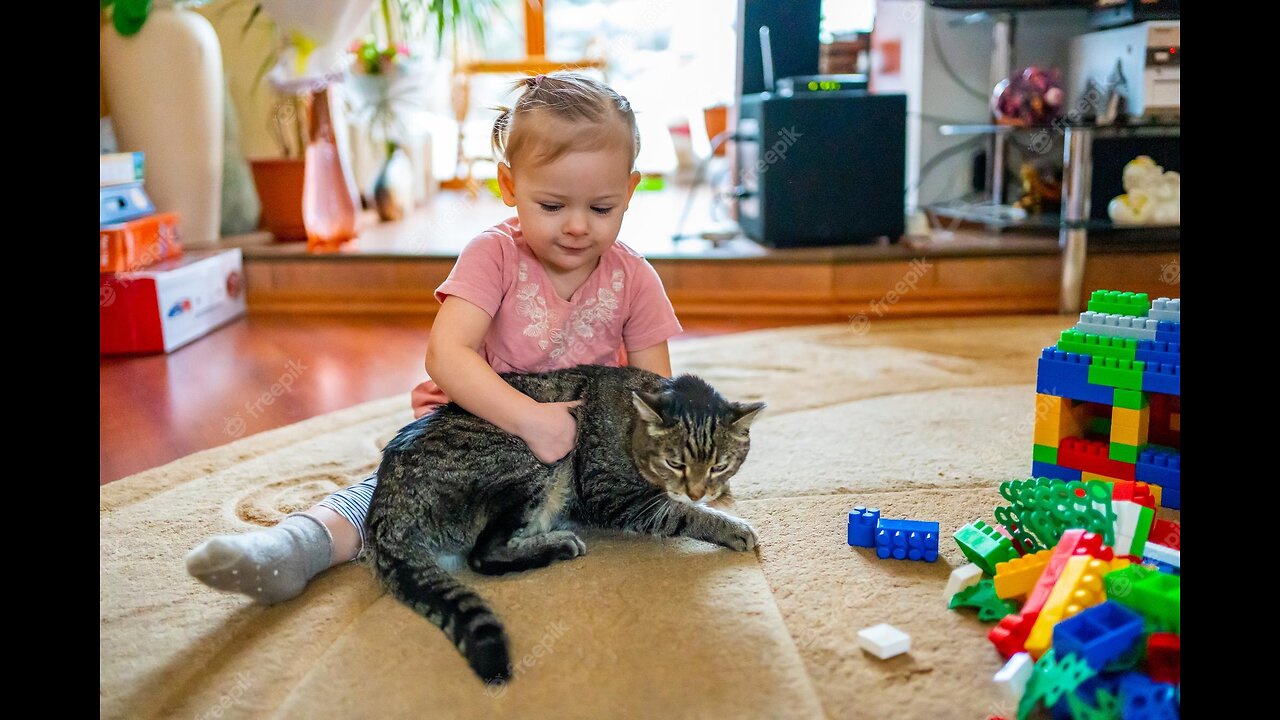 cute cat playing toy with a newborn baby #cuteanimals