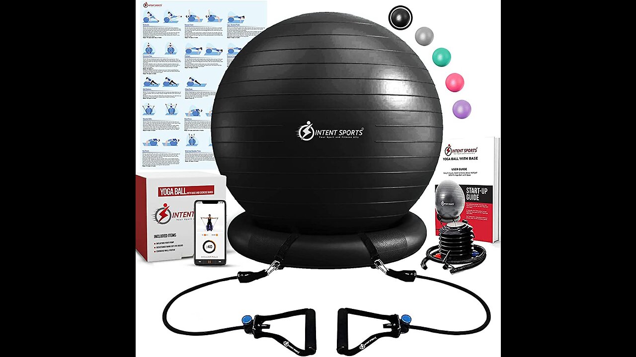 Intent Sports Yoga Ball Chair – Stability Ball with Inflatable Stability Base & Resistance Band...