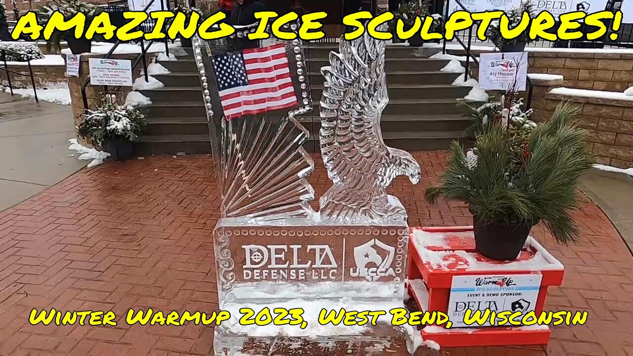 AMAZING ICE SCULPTURES! Winter Warmup 2023. West Bend, Wisconsin.