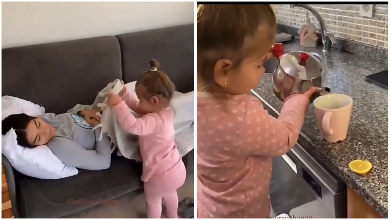 Cute Toddler Preciously Takes Care Of Her Mom While She Sleeps