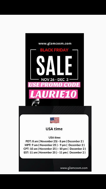 GlamCosm 30% Black Friday Sale Ends Tomorrow Dec 2nd Use LAURIE10
