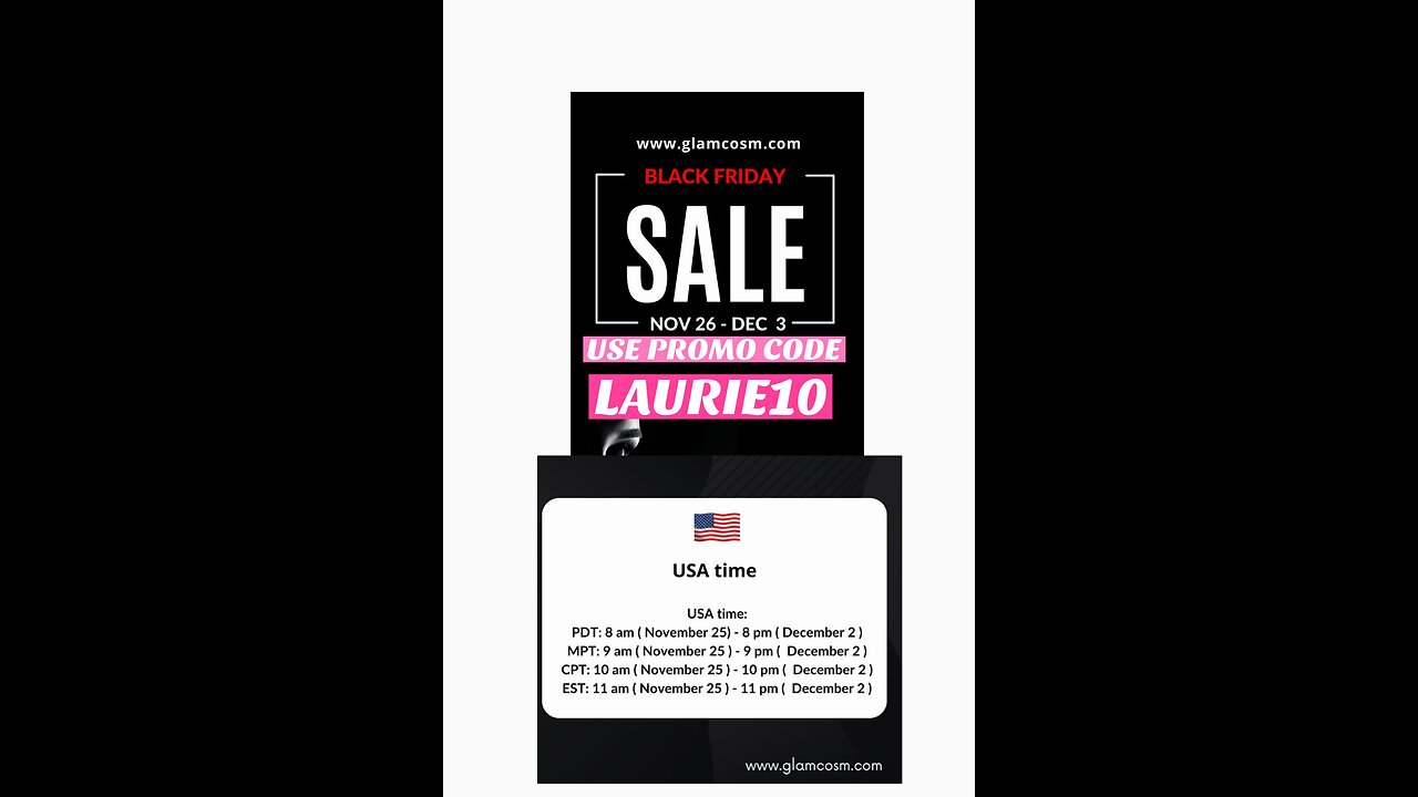 GlamCosm 30% Black Friday Sale Ends Tomorrow Dec 2nd Use LAURIE10