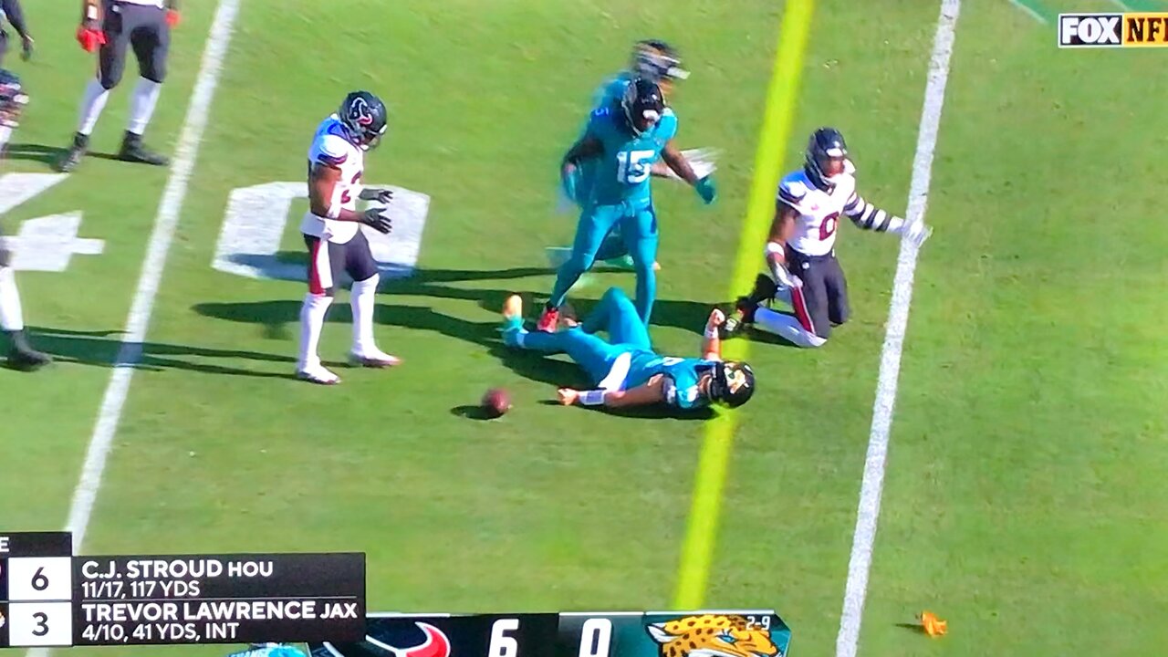 Jaguars QB #16 Trevor Lawrence Gets knocked silly.