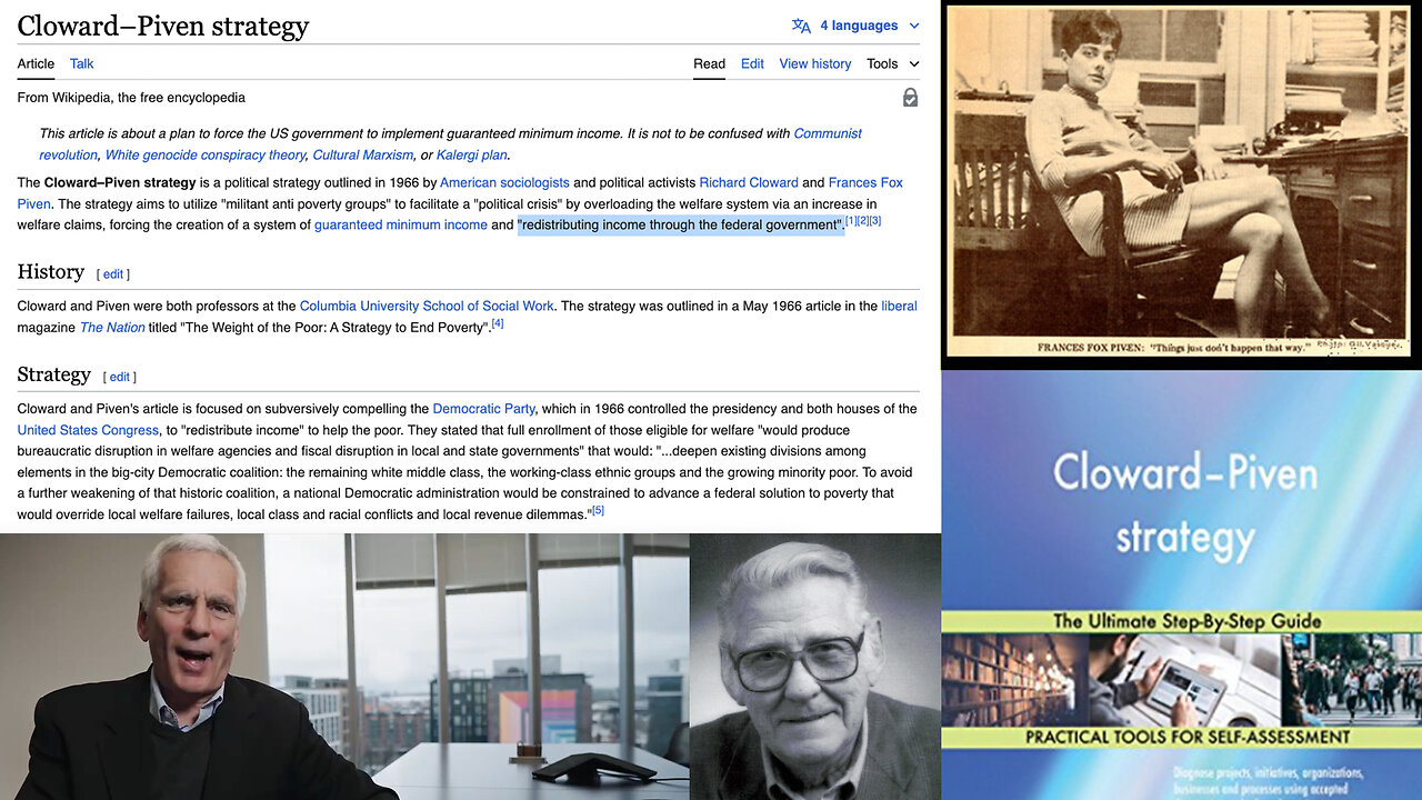 Cloward–Piven Strategy | Intentional Demolition of U.S. Economy? The Strategy Outlined 1966 by Columbia University's Richard Cloward & Frances Fox Piven. "Redistributing Income Through the Federal Government." - Path to CBDCs
