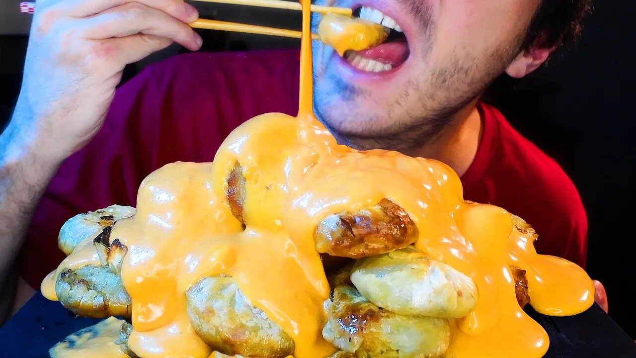 CHEESE SAUCE MINI DUMPLINGS ! * ASMR MUKBANG NO TALKING * NOMNOMSAMMIEBOY