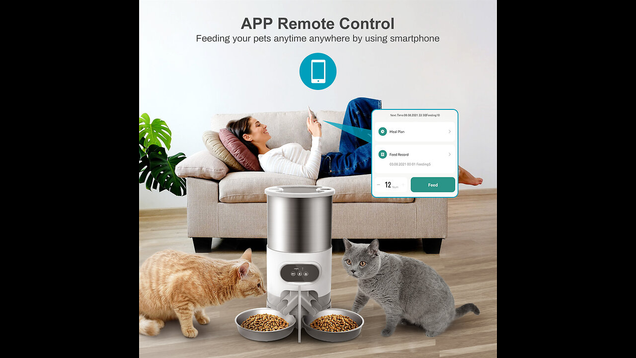 Smart Automatic Cat Feeder - 6-L Reliable Cat Food Dispenser with Display LCD Screen for Easy S...