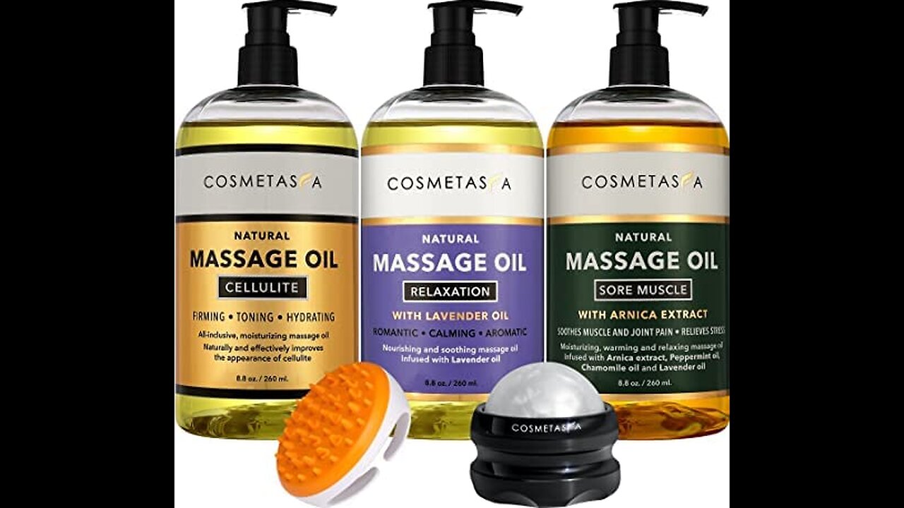 Cellulite, Sore Muscle & Lavender Relaxation Massage Oils with Roller Massage Ball and Massager...