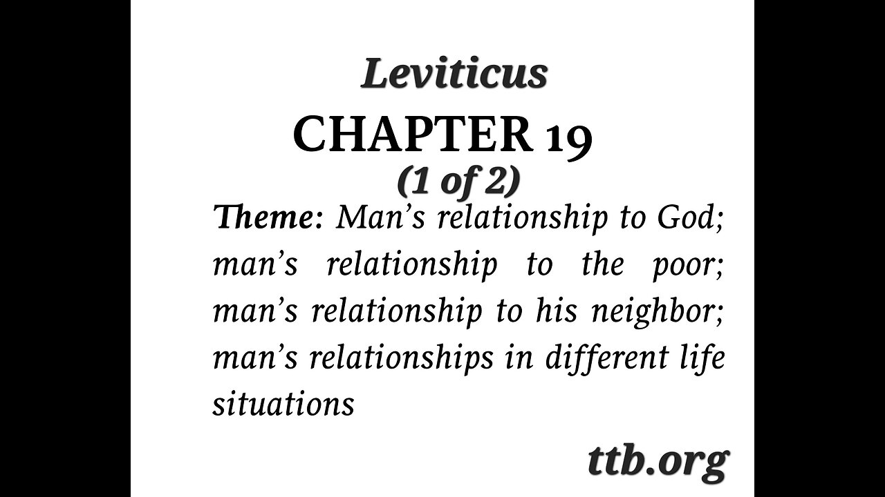 Leviticus Chapter 19 (Bible Study) (1 of 2)