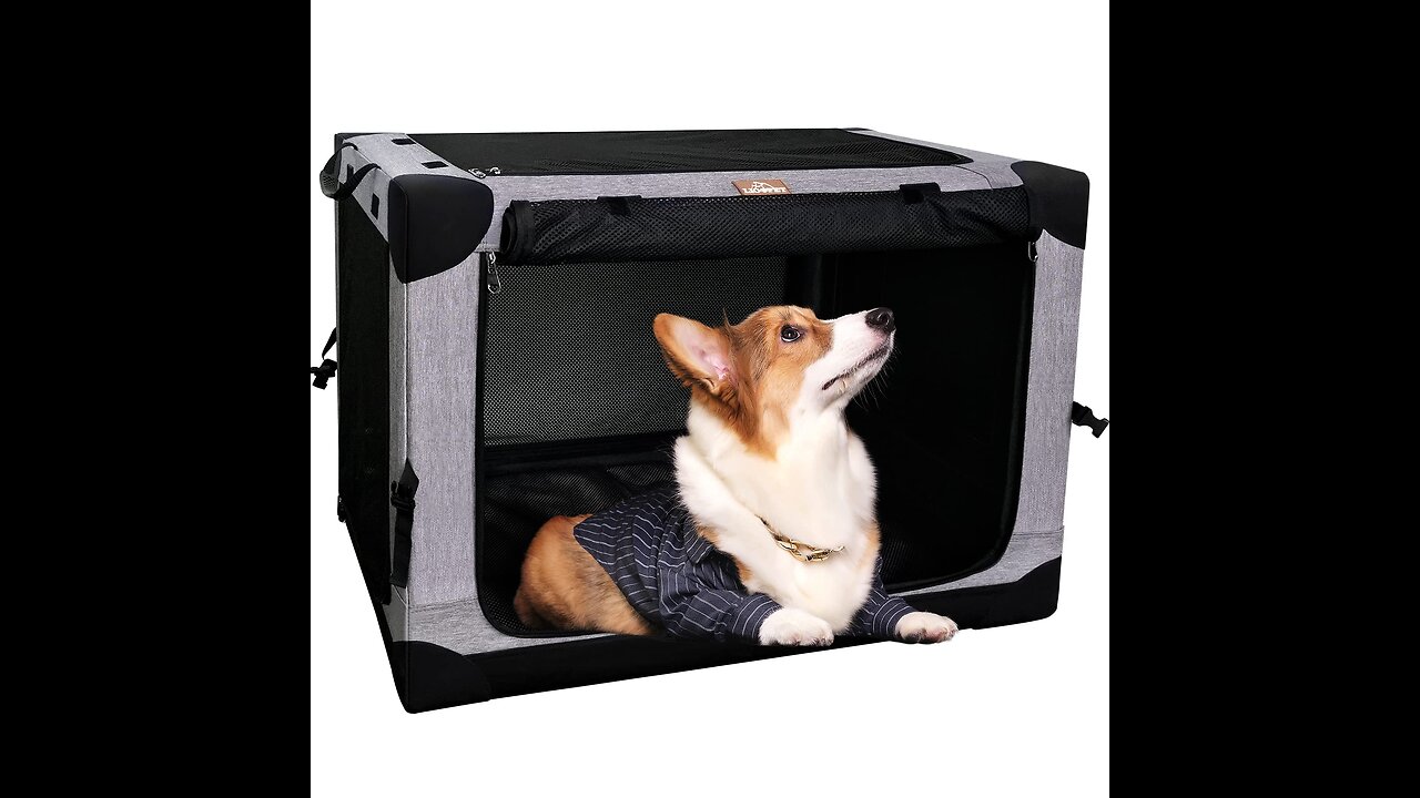 Review Dog Travel Crate Collapsible Dog Crate, 4 Door Portable Soft Dog Crate, Foldable Dog Ken...