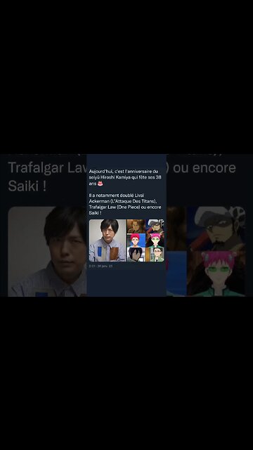Aujourd'hui, c'est l'anniversaire du seiyū Hiroshi Kamiya qui fête ses 38 ans 🎂