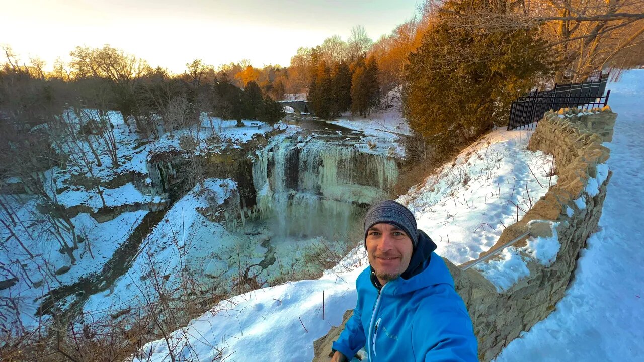 Cold weather and a relaxing walk by a waterfalls