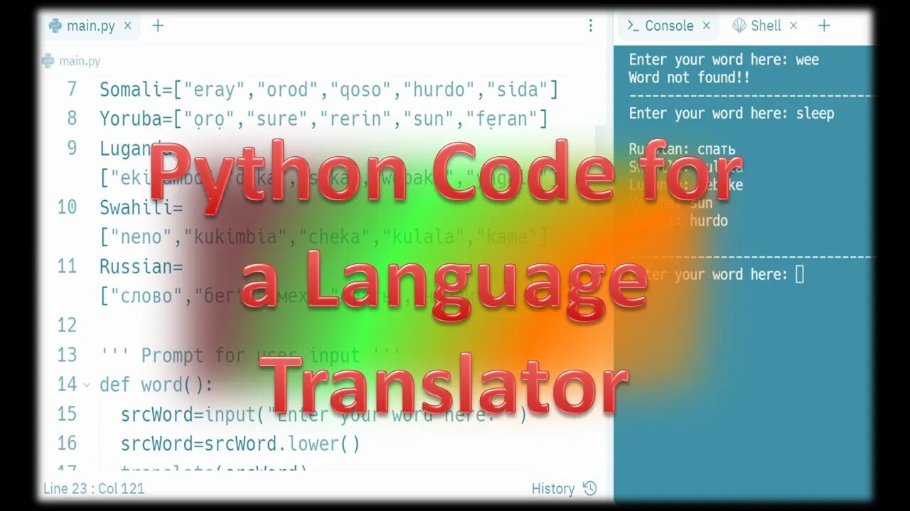 Python Code for a multi Language Translator