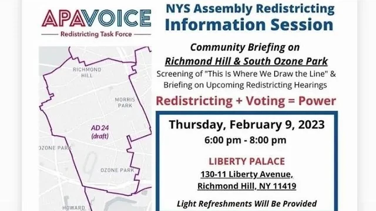 The Our Community Richmond Hill and South Ozone Park Info Session liberty Banquet Hall Queens 2/9/23