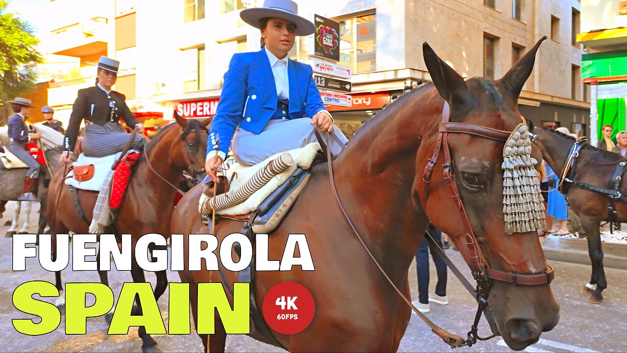 Fuengirola On horseback 🐎 Horses in the City Spain Walking Tour 🇪🇸 Day & Night [4K 60FPS]