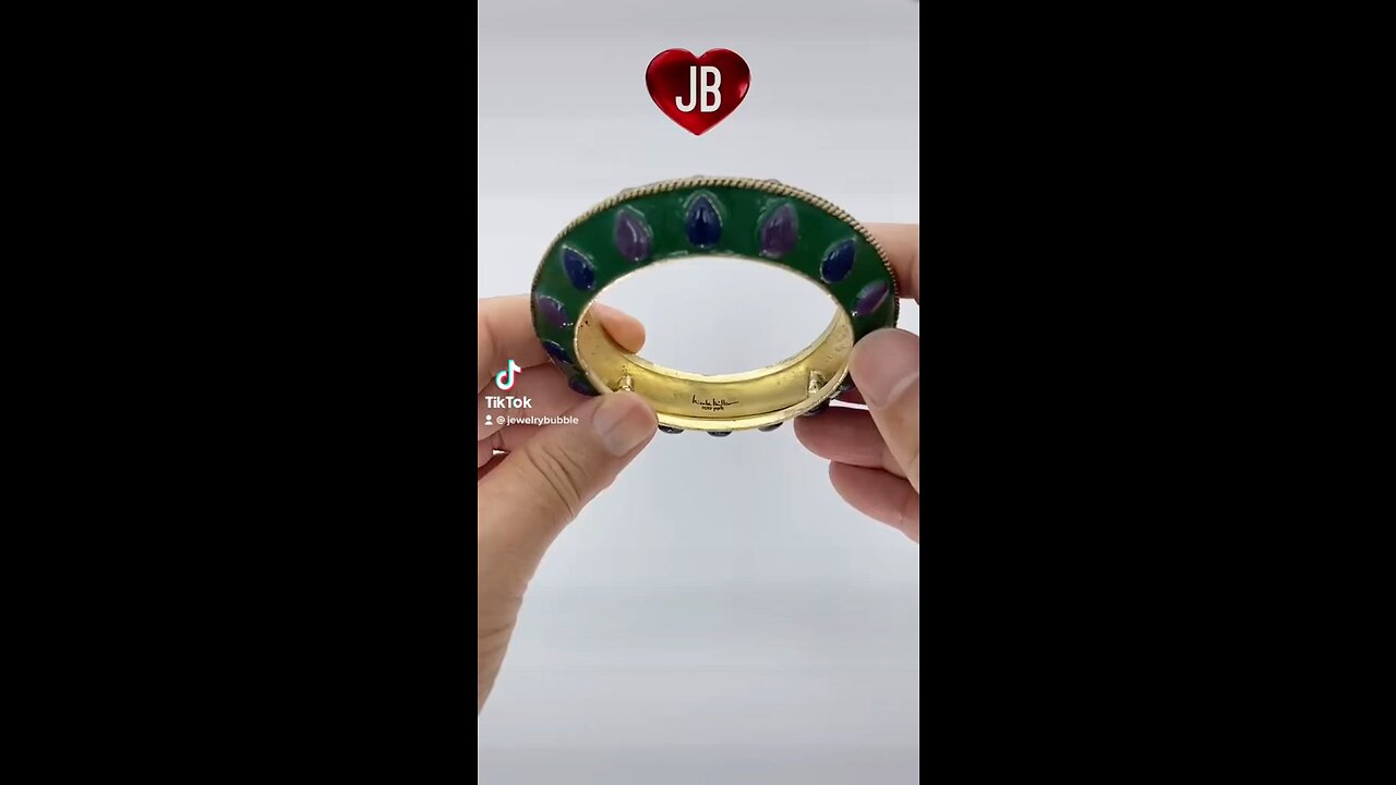 Green Enamel Bangle Plum Navy Accents at jewelrybubble.com