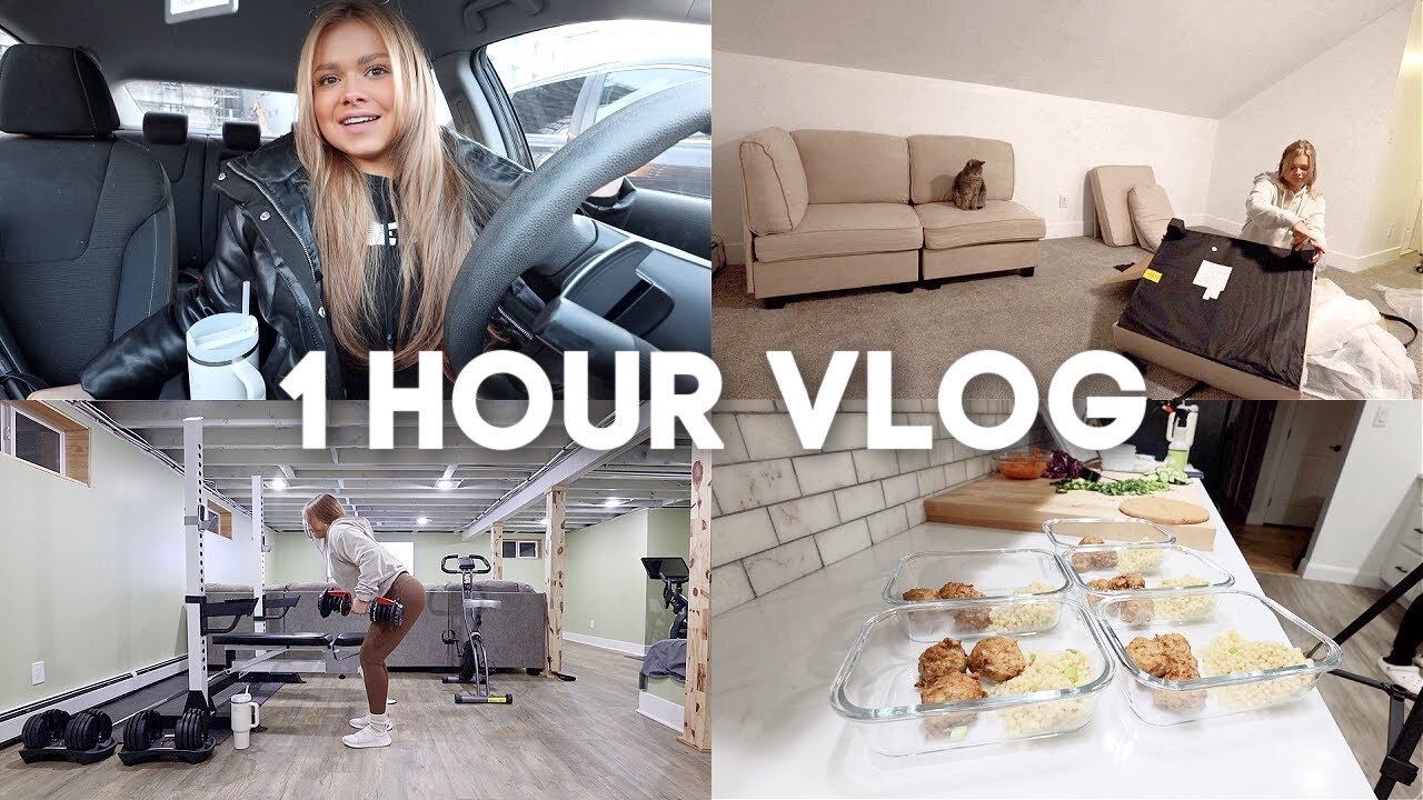 1 HOUR VLOG_ couch unboxing, meal prepping, workout with me, costco shop with us & new hair!