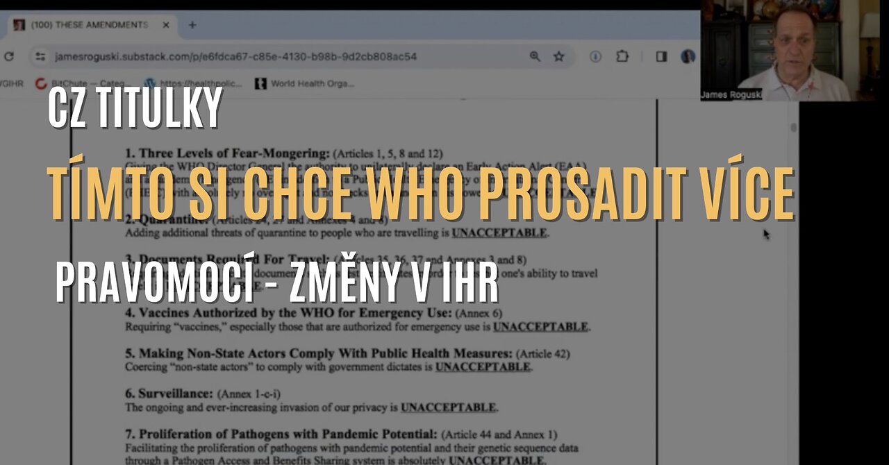 Tohle chtějí změnit Mezinárodní zdravotní předpisy (IHR) a dát WHO nebývalé pravomoci (CZ TITULKY)