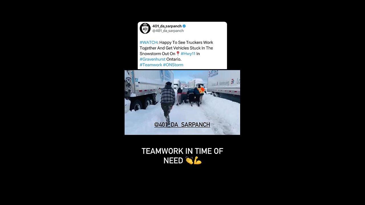 Truckers Team Up To Help Move Vehicle Stuck In Snowstorm