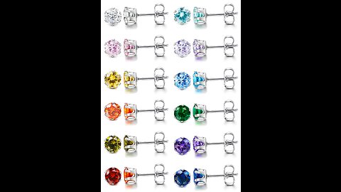 Adabele Authentic Sterling Silver Birthstone Stud Earrings 6mm 0.84 Carat Cubic Zirconia Diamon...