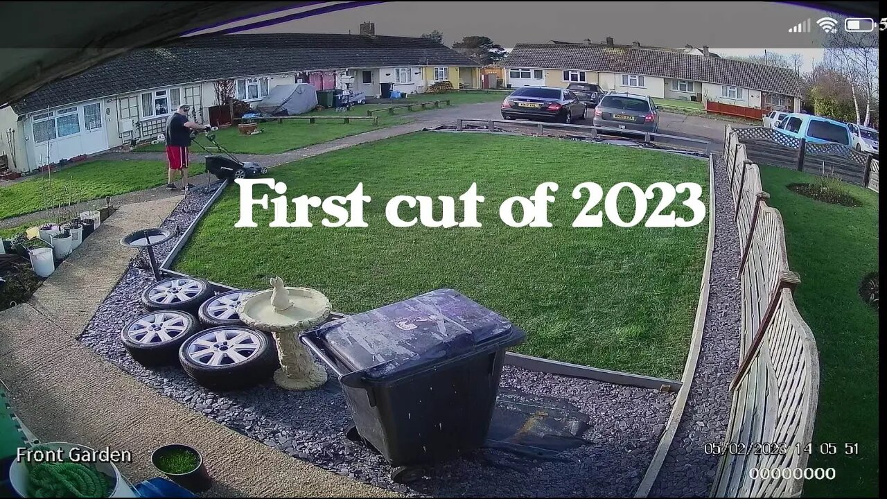 First cut of 2023 front lawn footage from cctv 05.03.23 #lawncare #creepingryegrass