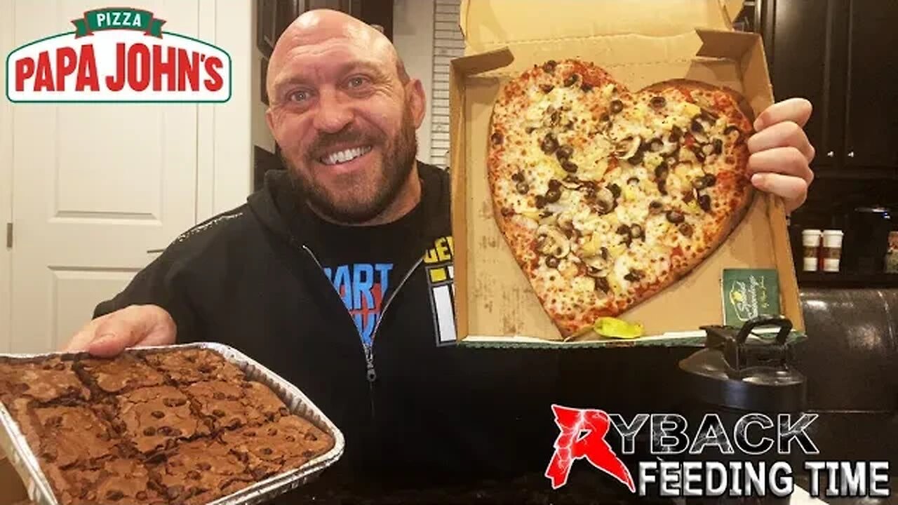 Ryback Feeding Time: Papa John’s Valentine’s Day Heart Shaped Pizza with Cheese Sticks & Brownies