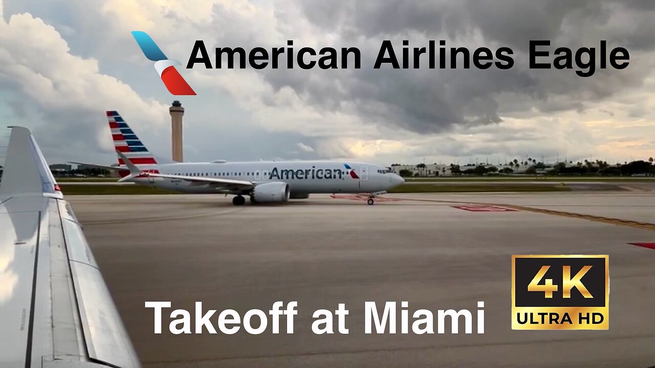 American Airlines takeoff at Miami international airport in 4K.