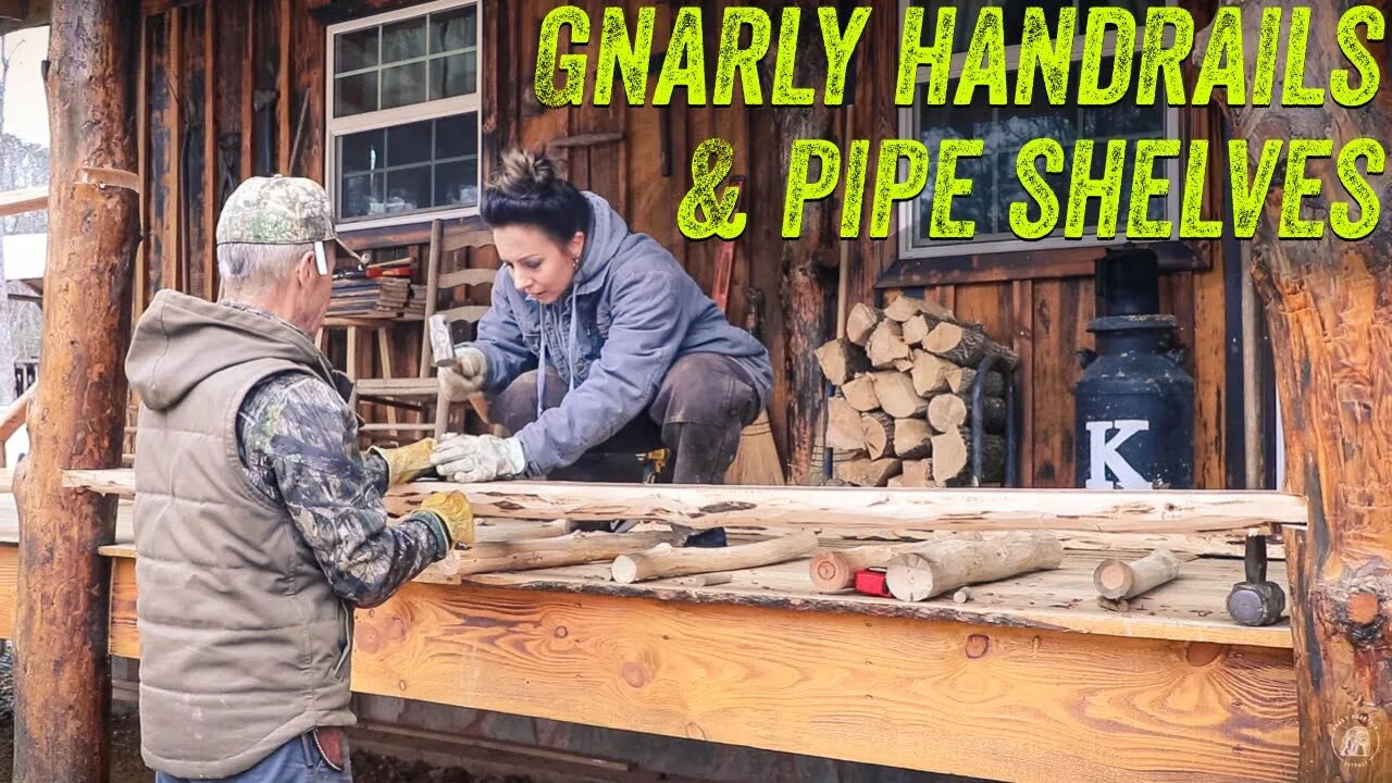 DIY KITCHEN SHELVING | FRONT PORCH HANDRAIL | TIMBER FRAME CABIN | OFF GRID HOMESTEAD