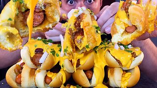 Chili CHEESE Hot Dog Party !! Messy ASMR Eating !