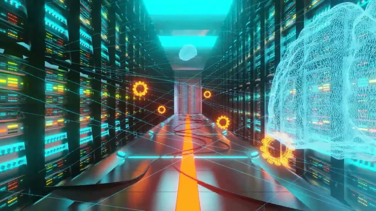 conceito de centro de dados com ai aprendendo big data 3d render animação de computador um HD