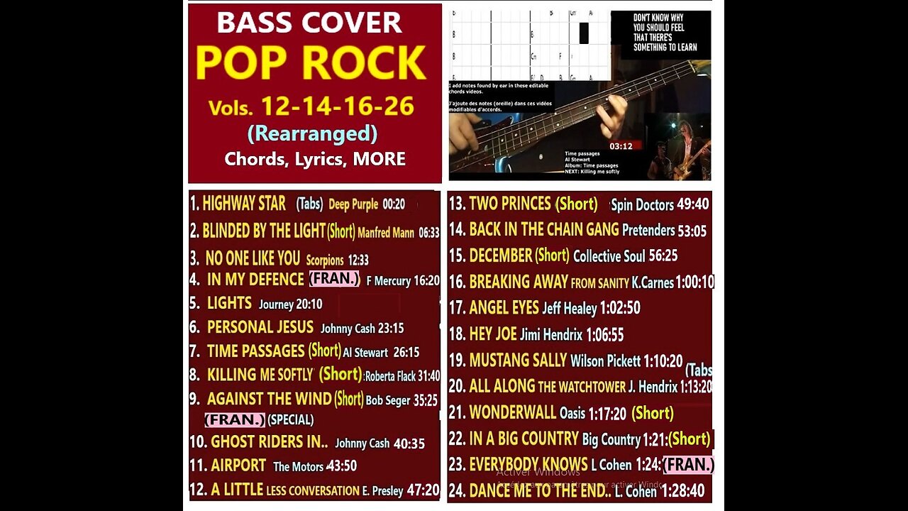 Bass cover POP ROCK 12-14-16-26__ Chords, Lyrics, MORE