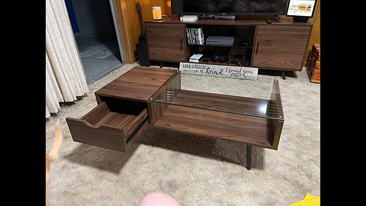 Walker Edison Montclair Mid Century Modern Two Toned 1 Drawer Coffee Table, 42 Inch, Glass and...