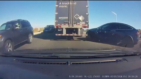 Tesla Driver Tries To Cut Line And Finds Out