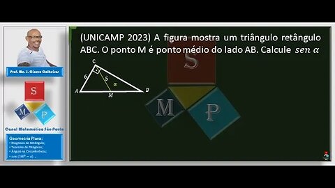 Geometria Plana: Diagonais do Retângulo; T. de Pitágoras; Ângulo na Circunferência; 𝑠𝑒𝑛 (180^0−𝛼) .