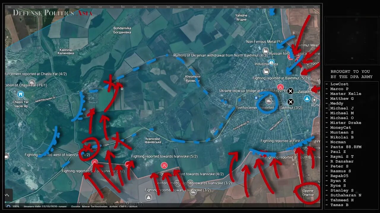 [ Battle of Bakhmut ] Russia attack Bakhmut from 5 direction, including SW; cutting W of Ivanivske