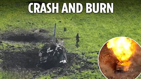 Bungling Russian soldiers flee tank they crashed into crater - before Ukrainian missile blows it up