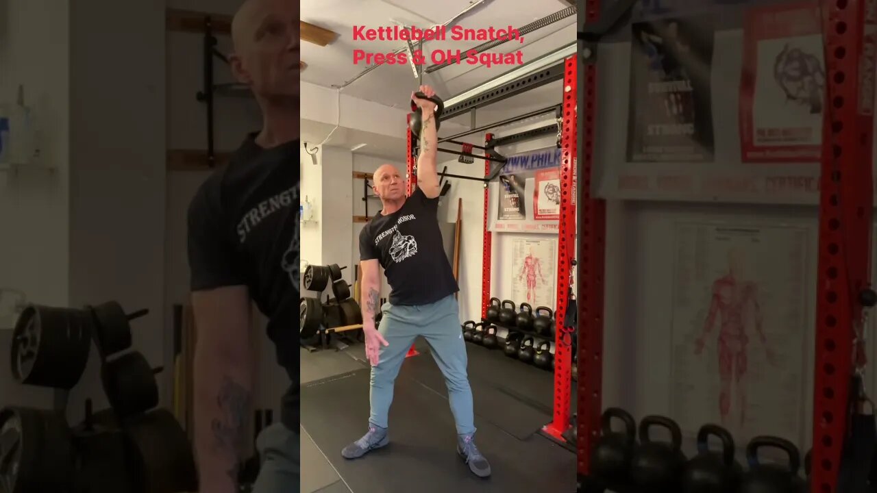 Kettlebell Snatch, Press and OH Squat Combination #masterphil #fitness #bodybellmethod