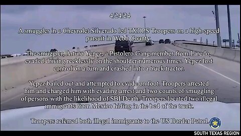 Dashcam video captures a gang member and illegal alien smuggler leading Texas police